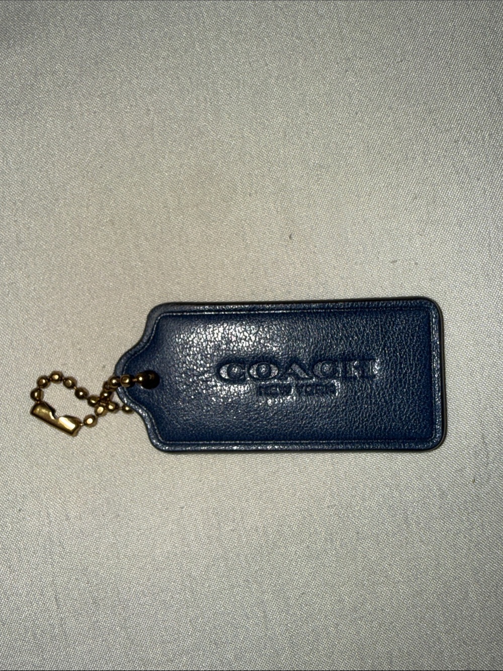 Coach Navy Leather Bag Tag with Gold Chain